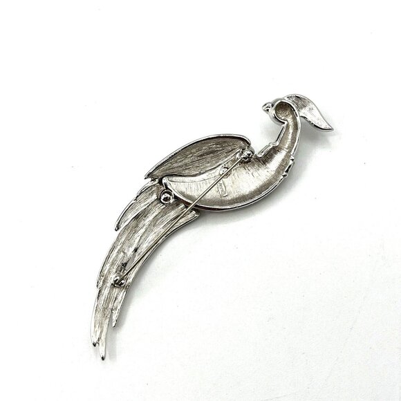 Vintage MONET Figural Bird of Paradise Baguette Rhinestone Silver Tone Brooch 4" - Picture 10 of 10